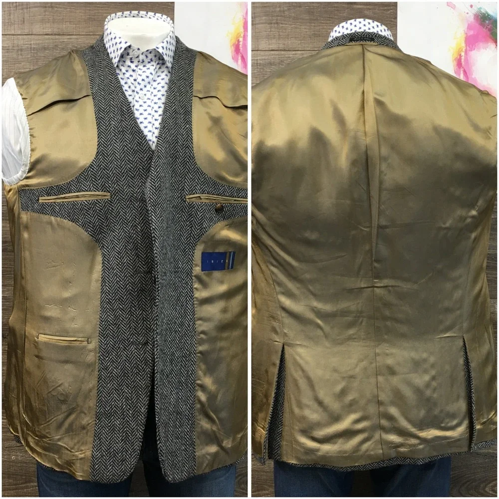 IBIZA Mens Tweed Blazer Sport Coat Casual‎ Jacket Size 44R Classic Wool Suit